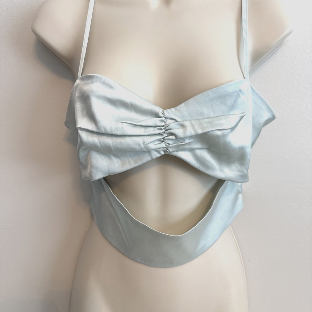 Forever 21 Mint Green Satin Cutout Ruched Crop Top Size S Y2K Coquette Fairycore